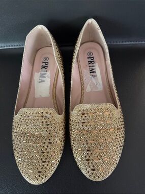 PRIMA Women's Gold Crystal Embellished Flats